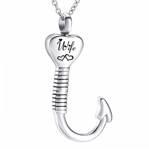 Moda nombre personalizado pez anzuelo urna funeraria cenicero colgante corazón collar - Product Image 1
