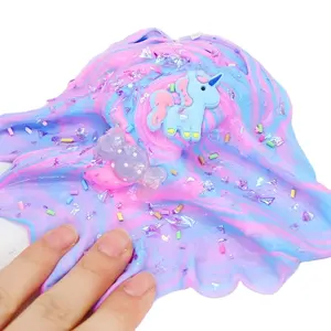 Pemasok murah Kit warna mainan DIY pemodelan tanah liat Puff Unicorn Slime