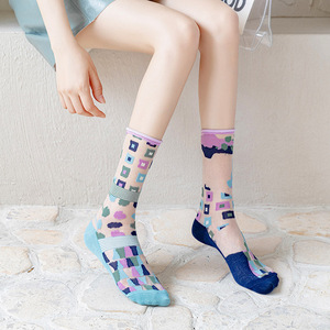 Chaussettes fines tricotées pour femmes, printemps/été, motif dessin animé, tendance, absorbantes, en coton et soie de verre, style streetwear européen et américain <span class=keywords><strong>Hyuna</strong></span> - Product Image 5
