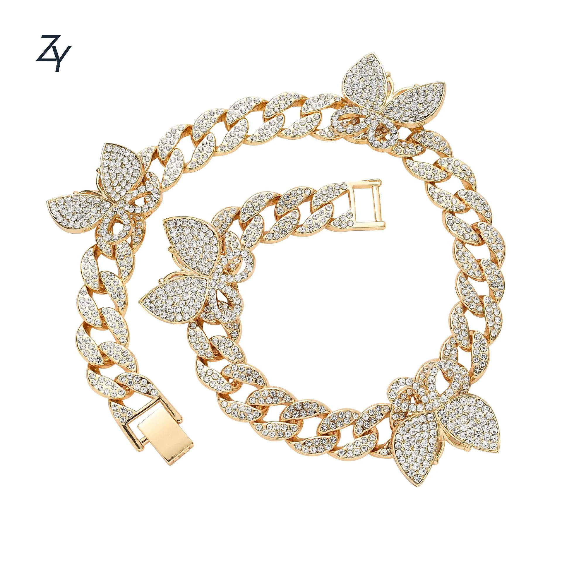ZHUANGYEE 18 22 inches butterfly 925 silver iced out rhinestone CZ link chain zinc alloy cuban necklaces for women and men gift