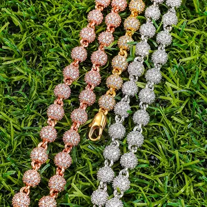 हिप हॉप मनका गेंद Chokers आभूषण 6MM Bling आइस्ड बाहर दौर एएए + जेड पत्थर घन Zirconia मनका गेंद चेन हार