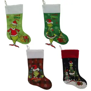 Allo Xmas Tree Decoração Suprimentos Novo Natal Doce Presente Meia Verde Grinch Xmas Meias Meias Plush Gift Bag