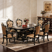 Luxuriöses Europäisches Geschnitztes Massivholz-Esszimmer-Set Schwarzer Marmor-Esstisch mit Stühlen für Villa, Zuhause, Hotel Großhandel
