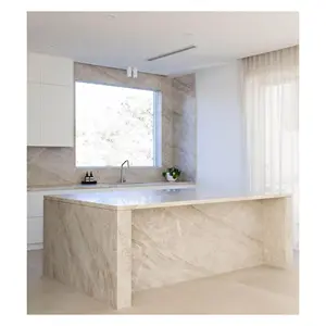 Luxury Brazil Natural Taj Mahal Quartzite Polished Marble Slab Interior Decoration Kitchen Island Countertop Table Top