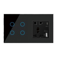 Interrupteur intelligent de 146mm avec prise universelle certifié CE Tuya panneau en verre trempé intelligent interrupteur Wifi compatible feu neutre unique