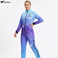 Survêtement d'entraînement personnalisé par sublimation violet et bleu pour l'hiver, costume de cheerleader, vestes et pantalons pour équipes de cheerleading et de danse