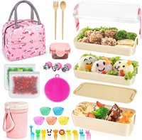 Boîte à déjeuner isolée créative pour enfants et adultes, ensemble de boîtes à déjeuner avec 4 compartiments, pics alimentaires, gobelets à gâteaux, 27 pièces