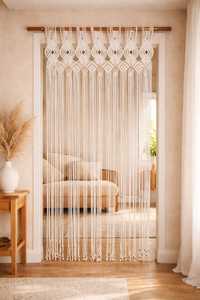 Cortina de Macramé Moderna con Cuentas, Barra de Madera, Decoración para Colgar en la Pared, Separador de Ambientes para Sala de Estar, Dormitorio, Entrada, Diwali - Product Image 1