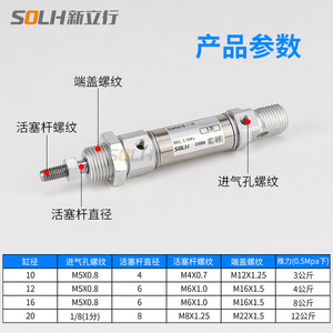Cilindro Neumático Miniatura de Acero Inoxidable CD85N10/12/16/20-25/50/75/100/175/200-B, Categoría de Producto: Cilindros - Product Image 2