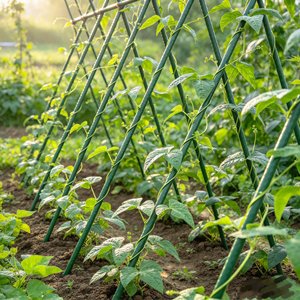Estacas de acero recubiertas de plástico verde, barras perforadas de soporte para plantas de jardín para tomates, pepinos, frijoles y uvas - Product Image 4
