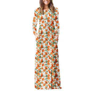 Gaun Maxi polos longgar lengan panjang wanita, Gaun panjang kasual dengan saku Logo kustom kualitas tinggi - Product Image 3