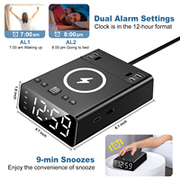 Pengisi Daya Nirkabel DC12 7-in-1 Tipe C Port Pengisian Daya USB Hub Jam Alarm Digital dengan Soket AC Stop Kontak