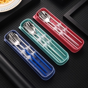 <span class=keywords><strong>Set</strong></span> di posate portatile in tre pezzi per studenti, escursioni, viaggi, campeggio, posate in acciaio inossidabile, bacchette, cucchiaio, forchetta - Product Image 3