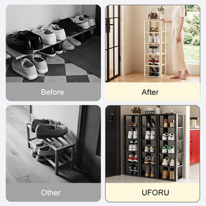 UFORU Étagère à chaussures verticale, organisateur de chaussures peu encombrant, rangement d'entrée, étagère à chaussures en <span class=keywords><strong>plastique</strong></span> étroite multi-niveaux à montage sans outil - Product Image 4