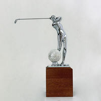 Trophées de golf en cristal vierge du fabricant, récompenses sportives en métal pour golfeurs avec base en bois