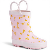 Bottes de pluie mi-mollet imperméables en caoutchouc rose unisexe pour enfants avec poignées de traction, doublure légère en coton pour l'été et l'automne