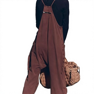 Custom One Piece <b>Women</b> Brown <b>Overalls</b> With Side Pockets Casual Loose Fit Full Length Breathable Cotton Autumn Tracksuit - Product Image 5