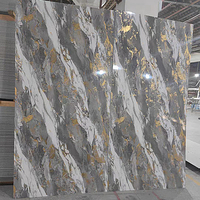 Panneau Mural en PVC UV Marbre 4x8ft 8mm, Plaques en Plastique Étanche Blanc Or pour Revêtement Mural