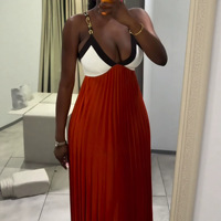 Robe longue plissée élégante style africain pour femme 2026, avec patchwork, bretelles métalliques, silhouette trapèze, taille haute, sexy, pour club