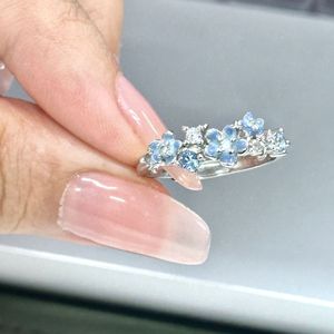 Anillo de Plata de Ley S925 con Diseño de Flor Estelar Azul Marino, Estilo Fresco y Dulce, Anillo de Dedo Índice para Mujer, Chapado en Oro Rosa - Product Image 3