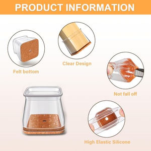 Protections de pieds de chaise carrées transparentes en silicone élastique avec housse de protection pour meubles - Product Image 4