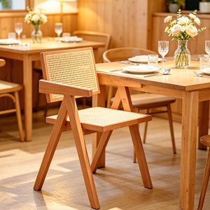Nordic Style Solid Wood Woven Rattan <b>Chair</b> with <b>Retro</b> Backrest Simple Modern Hotel Dining Wooden Dining Chairse and Kitchen Use - Product Image 4