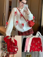Pull de Noël pour femme, col rond, manches longues, tricoté, motif géométrique, pour les fêtes, décontracté, vêtements d'hiver