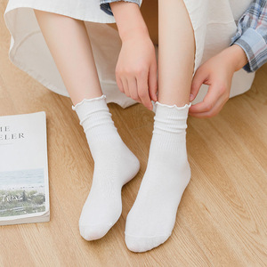Calcetines de media pantorrilla con volantes para niña y mujer, medias blancas y negras con volantes, venta al por mayor - Product Image 4