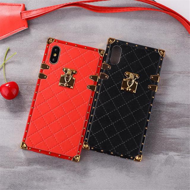 Luxury PU Leather Phone Case for iPhone 13 12 11 6 7 8 Plus XR Xs Max Fashion Square Lattice Vintage Phone Back Cover Coque Case