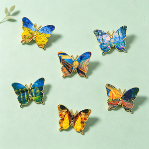 Spilla artistica smaltata a forma di farfalla con motivi di Van Gogh e Monet, ispirata a <span class=keywords><strong>quadri</strong></span> <span class=keywords><strong>famosi</strong></span>, per ingrosso - Product Image 1
