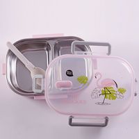Boîte à lunch isotherme en acier inoxydable à motif fruits pour enfants, 2 compartiments, avec chauffage par injection d'eau pour l'école