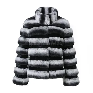 Mantel Bulu Chinchilla Musim Dingin Mewah Kualitas Tinggi Jaket Bulu Kelinci Rex Asli Wanita