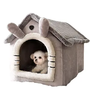 Quente Confortável Semi-fechado Inverno Quente Removível Respirável Alta Qualidade Esponja cão casa macia pet cama pet ninho cama pet house