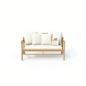 Banco de Jardín de Bambú Color Crema Blanco, Muebles de Patio para Exteriores, Diseño Minimalista, Resistente, 2 Plazas - Product Image 1