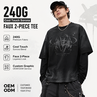 T-shirt unisexe personnalisé 240G Sorona Cool Touch, effet deux pièces, coupe oversize, streetwear, délavage spray, logo personnalisé, OEM ODM, marque