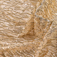 Tissu en tulle scintillant à motif rayé or rose élégant avec broderie de sequins pour robe de mariée, de soirée ou toile de fond
