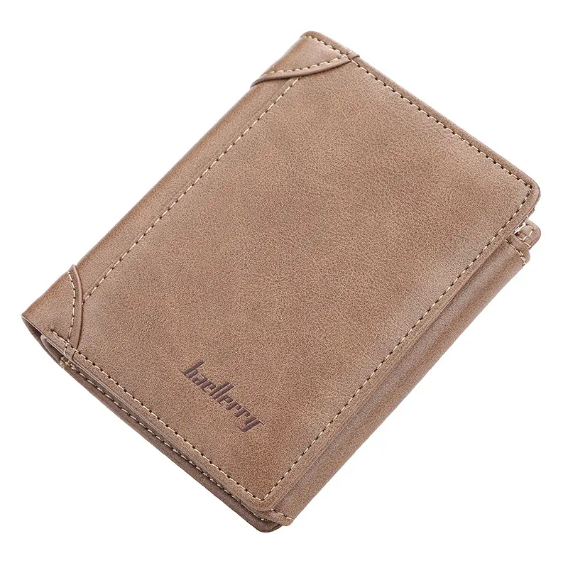 Fashion Baellerry Men Short Trifold PU Leather Card Holder Vertical Design Wallet Witn Coin Slot