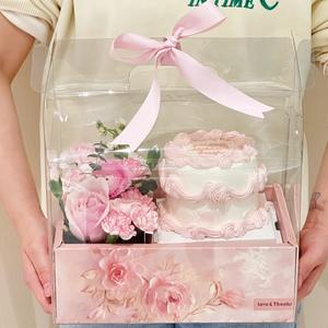 กล่องใส่เค้กดอกไม้โปร่งใสพิมพ์ลายแบบกำหนดเองบรรจุภัณฑ์กระดาษสีขาวรีไซเคิลได้กล่องดอกไม้<span class=keywords><strong>2</strong></span>ช่องพร้อมเชือกยก - Product Image 2
