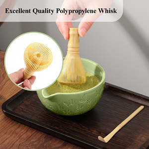 Ensemble de thé matcha japonais en céramique 4 pièces avec bol à motif papillon et fouet en PP pour la cérémonie traditionnelle du thé - Product Image 3