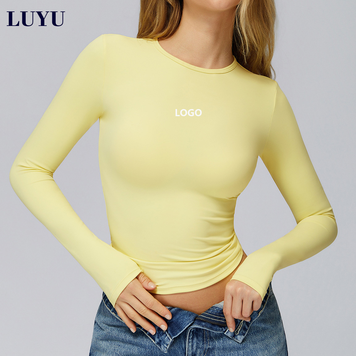 OEM Brushed Long Sleeve Top Breathable Yoga Wear High Impact Fitness Pilates Running Gym Sports Tops for Women