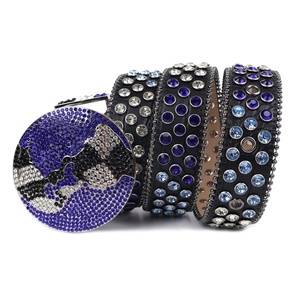 Cinturón TENGMEI Cool Bling Bling con Pedrería Negra y Azul para Hombre y Mujer, Hebilla Redonda Grande, Cinturón de Diamantes - Product Image 2