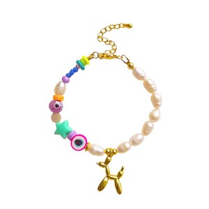 KKBEAD Bracciale Boho con Perle Naturali d'Acqua Dolce e Ciondolo a Forma di Cane Palloncino Placcato Oro 18K per Donne - Regalo di Nozze - Product Image 3