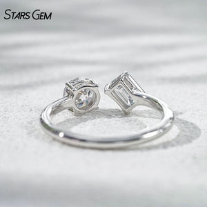StarsGem Toi Et Moi Engagement Ring 10K Solid Gold Rhodium Plated 1.0CTW E Color Lab Diamond Emerald Cut Open Shank Adjustable - Product Image 2