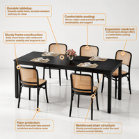 Ensemble de mobilier de restaurant moderne, tables à manger noires, chaises en bois courbé et cannage, intérieur vert sauge, vente en gros