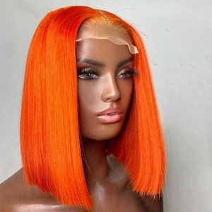 Vente en gros de cheveux humains Remy 100% à 200% de densité # Perruque Lace Front Transparente Bob Droit Orange Gingembre 350, Livraison Directe Personnalisée - Product Image 1