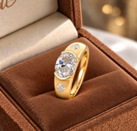 Bague de fiançailles en or massif 14K 18K avec trois diamants de laboratoire taille ovale, demi-sertis, baguette conique, couleur D-E, pureté VS-VVS, 1-2 carats