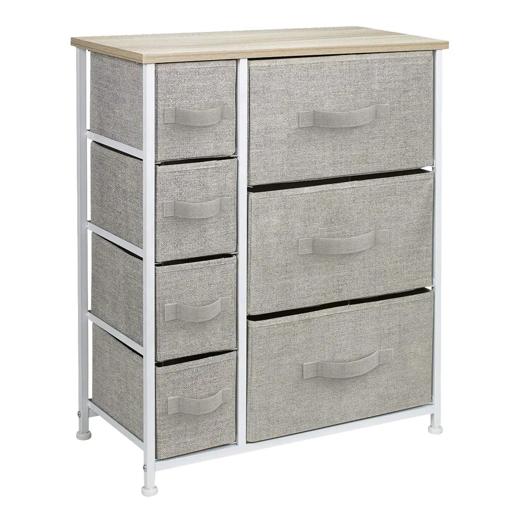 Steel Frame Vertical Dresser Fabric Bins Organizer Drawer Chest Dresser Storage Tower with Fabric Bins