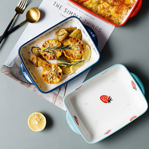 Plateau de cuisson en céramique rectangulaire, ustensiles de cuisine, plaque rectangulaire résistant à la chaleur, aspect nordique, peints à la main, 1 pièce - Product Image 3