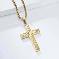 Collier Croix Chrétienne Vintage POYA en Acier Inoxydable Argenté, Doré et Noir, Martelé, pour Homme – Anniversaire, Fiançailles