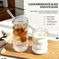 Verres à bulles ondulés 350 ml, à paroi épaisse, robustes, étanches, avec pailles en verre, pour smoothies/café